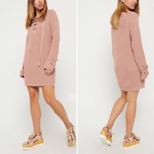 Polly&esther Nude pink lace up sweater dress